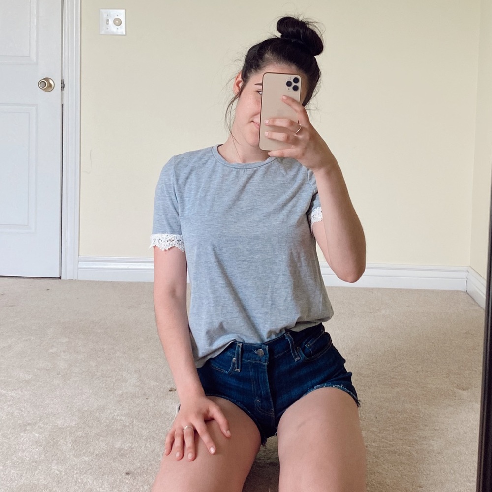 Grey Lace Detail Top